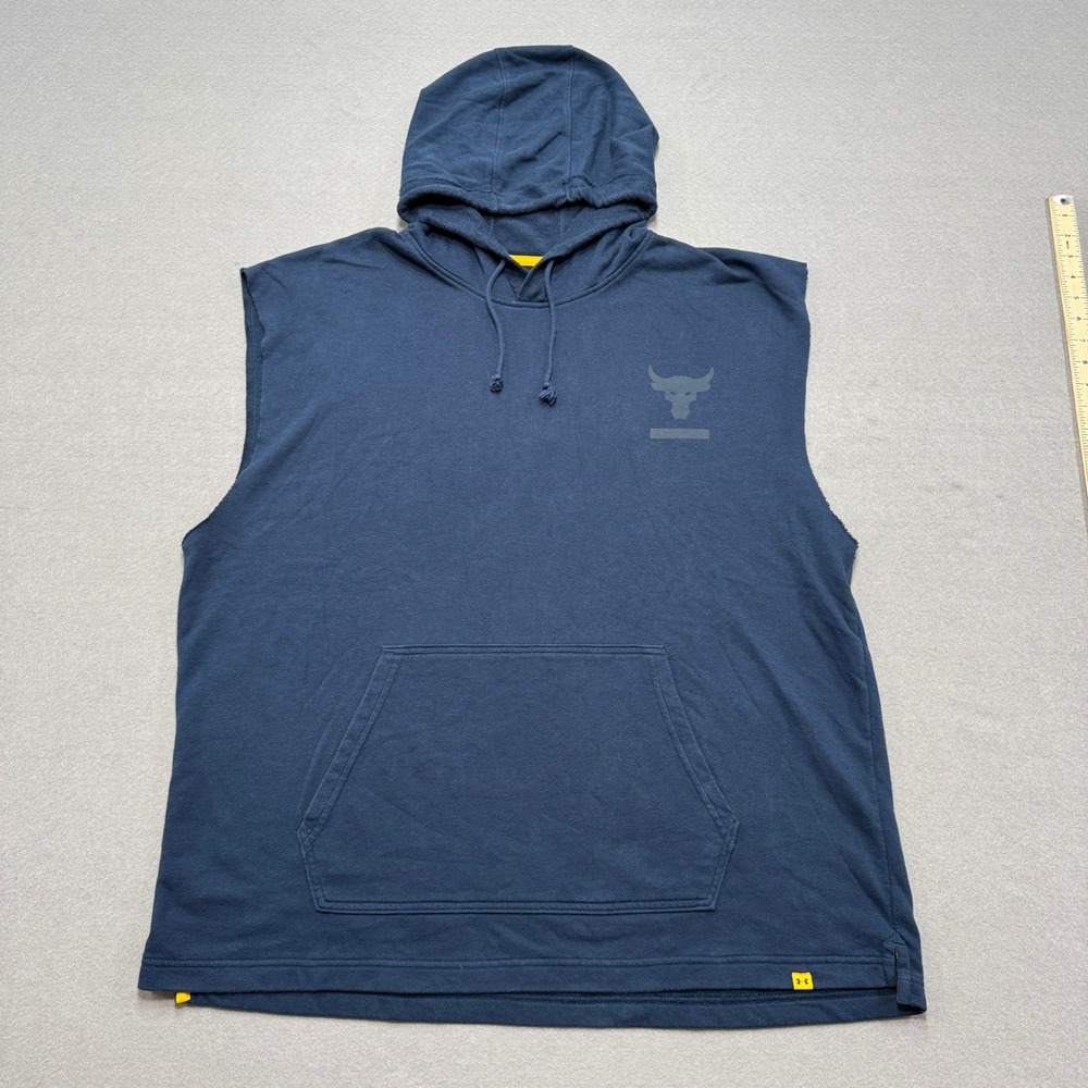 Under Armour Project Rock Hoodie Men's 3XL Navy Blue Brahma Bull Logo Sleeveless